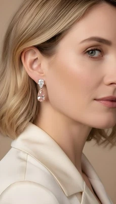 3.00 CT Pear Lab Grown Diamond Dangle Earrings 14k White Gold - Image 1 of 4