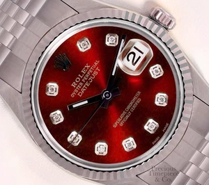 Rolex Datejust 36mm Stainless Steel Jubilee Red Diamond Dial 18K Fluted Bezel - Picture 1 of 5