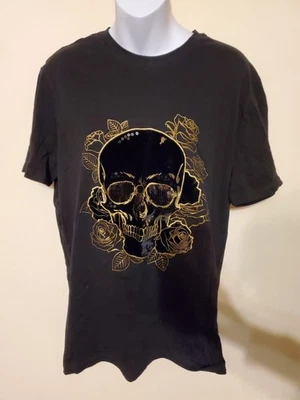 Camiseta GUESS Skeleton Negra Terciopelo Borde Dorado Puntada Talla Grande T2RI31 KBIV0 Foto 1 de 4