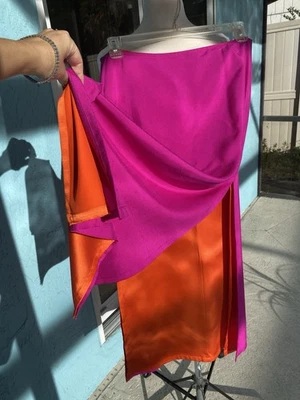 Falda midi fucsia vintage Cache con forro de zanahoria de seda y dos aberturas laterales talla 8 Foto 1 de 4