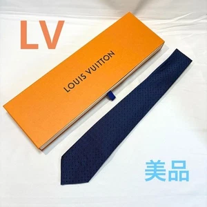 LOUIS VUITTON Navy Monogram Silk Tie 100% Authentic w/ Box - Excellent 3372AK - Picture 1 of 8