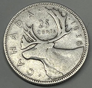 1938 25C Canada 25 Cents.  A Clear Crisp Example Of This Year.  Free Shipping !! - Picture 1 of 4