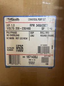 AO Smith H506 C-Face Com. Pump Motor, 1 HP, 3-Phase, 3450 RPM, 208-230, 460V - Picture 1 of 1