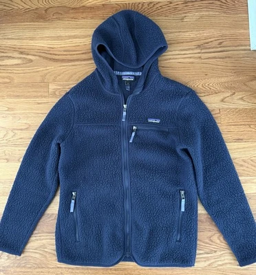 Casaco feminino Patagonia retrô DEEP com capuz de lã azul marinho tamanho médio - Imagem 1 de 4