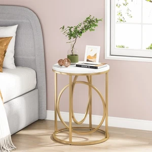 20'' Modern Round Side Table with White Faux Marble Table Top, Sofa Side Table - Picture 1 of 7