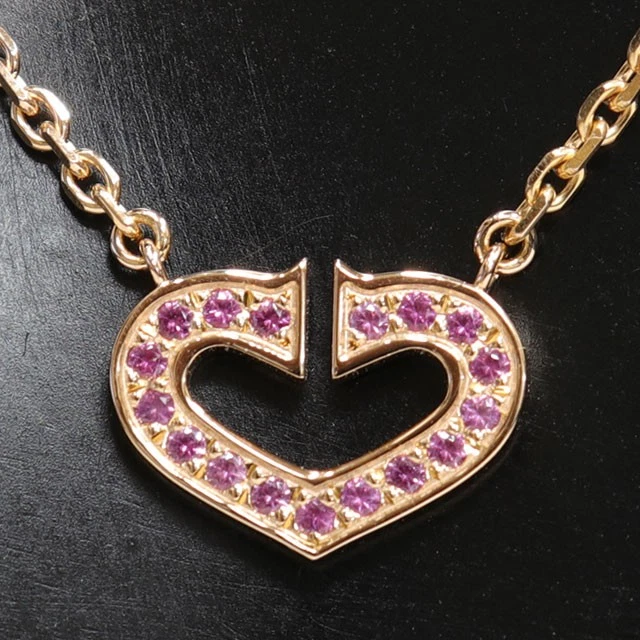 Cartier Pink Sapphire Heart Necklace K18 PG Authentic Used - Image 1 of 4