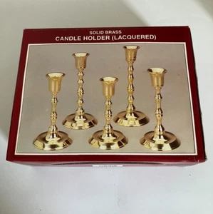 Vintage? Solid Brass Lacquered Candle Stick Holders Set of 5 New in Box 6" Tall - Bild 1 von 8