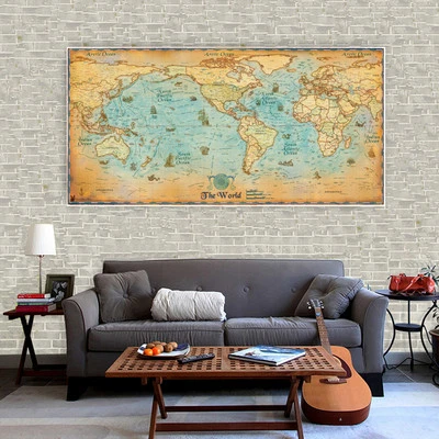 Large Silk Canvas Poster Vintage Navigation Monster World Map Paint Decor S60 - Image 1 of 4