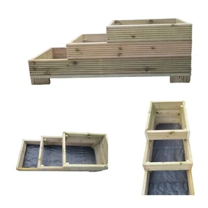 Medium 3-Tiered Garden Steps Level Wooden Decking Patio Planter - Picture 1 of 6