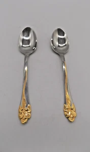 2 vintage Oneida GOLDEN AMARYLLIS Gold Accent table spoons - Picture 1 of 4