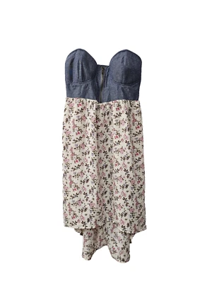 Vestido para mujer Deb azul denim bustier sol sin tirantes dobladillo alto-bajo floral usado en excelente estado Foto 1 de 4