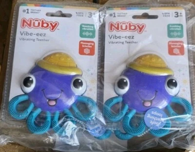 2 PK Teether Nuby Vibe-eez Vibrating Soothing Baby Teething Octopus NEW - Image 1 of 4