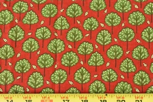 By 1/2 Yd, Green Trees on Red Quilt Cotton, Moda/Deb Strain/Japan/19508, P4903 - Picture 1 of 7