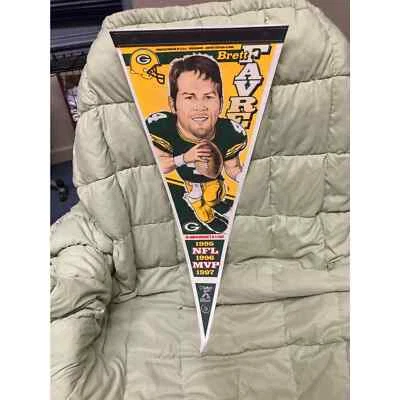Banderín Wincraft Green Bay Packers Brett Favre MVP 3 en fila edición limitada Foto 1 de 2