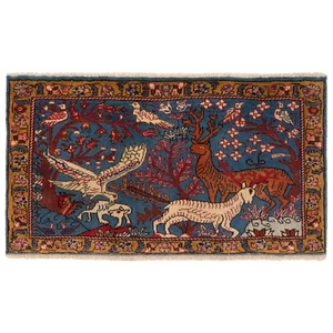 Alfombra persa anudada a mano Sarough 52x95 cm lana Orient Carpet Rug azul - Imagen 1 de 6