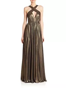 HALSTON HERITAGE Bronze Flow maxi long dress size 2 HOLIDAY $495 - Picture 1 of 9