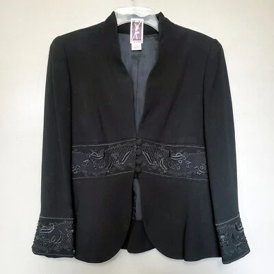 Vintage Zelda Black Jacket Womens Size 6 Beaded Embroidery Button Formal Blazer - Image 1 of 4