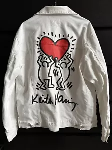 Keith Haring Jeansjacke Gr S Oversize Weiss Print Limitiert - Bild 1 von 2