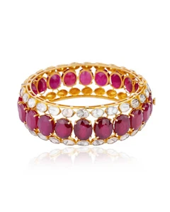 925 Sterling Silver Ruby Gemstone & Rose Cut Polki Victorian Openable 1PC Bangle - Picture 1 of 10