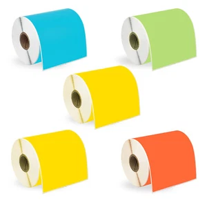 ZEBRA 4x6 COLOR COMBO Labels 1" Core 5 Rolls: 2 YELLOW 1 ea BLUE GREEN ORANGE - Picture 1 of 7
