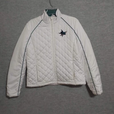 Chaqueta de mujer San Jose Sharks grande blanca acolchada con logotipo acolchado bordado cremallera completa Foto 1 de 4