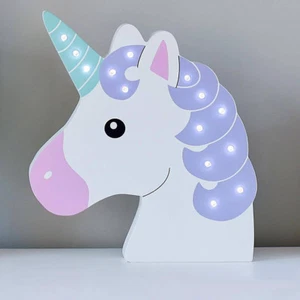 25CM UNICORN HEAD LED LIGHT UP PLAQUE WOODEN GIRLS BEDROOM NIGHT LAMP FANTASY - Picture 1 of 7