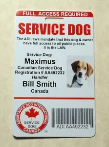 CANADIAN SERVICE DOG ID CARD - ASSISTANCE DOG CARD ID BADGE for Canada V - Bild 1 von 3