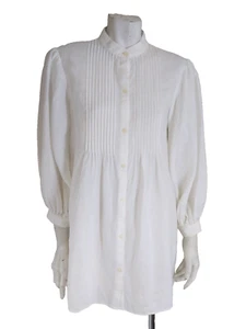 $135 LAUREN RALPH LAUREN L Blouse Top Linen Mandarin Collar Pintuck Blouson - Picture 1 of 7