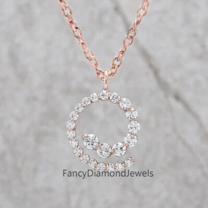 Round White Color Diamond Pendant 14KSolid Rose White Yellow Gold Pendant KD1005 - Picture 1 of 9