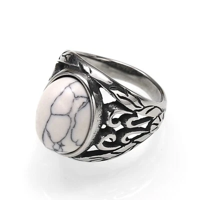 Anillo de Boda Retro Flor Hueca Blanco Turquesa Acero Inoxidable Motociclista Joyería Foto 1 de 3