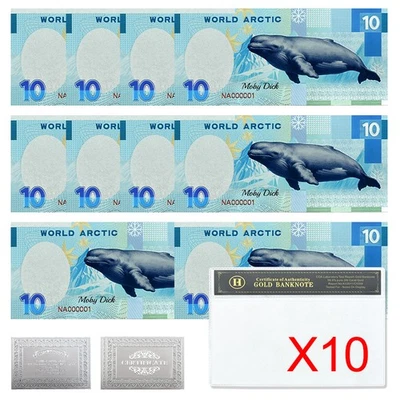 Moby Dick Whale Silver Foil Banknotes Set for Collectors 10pcs/Sleeves Souvenir - Image 1 of 4