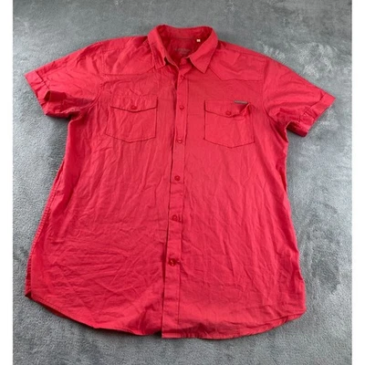 GUESS Mens Red Short Sleeve Button Down Shirt Western Style Pockets XL - Image 1 of 4