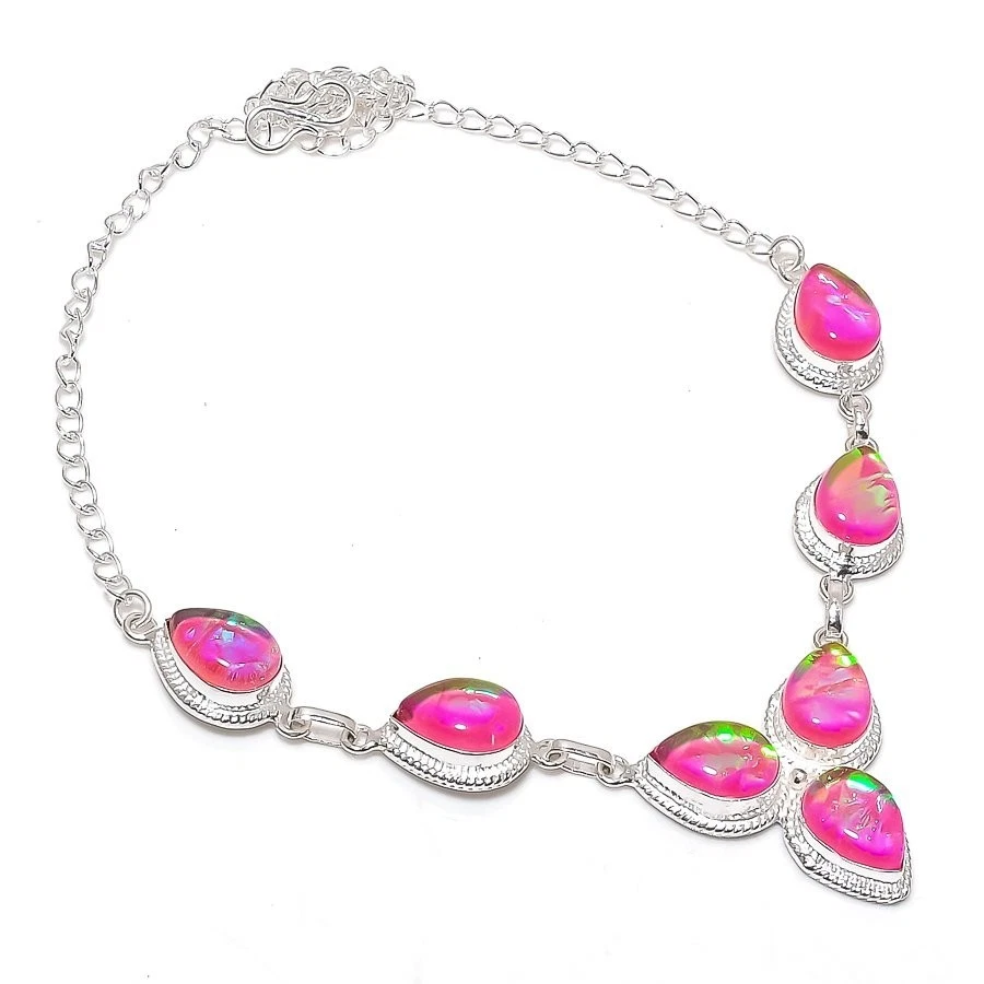 Ожерелье ювелирное ручной работы из стерлингового серебра 925 пробы с тройным опалом размер 18 дюймов - Изображение 1 из 1