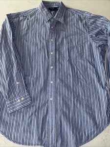 Polo Ralph Lauren Dress Shirt Men 17.5 34/35 Large Andrew Fit Blue Cotton Stripe - Picture 1 of 4