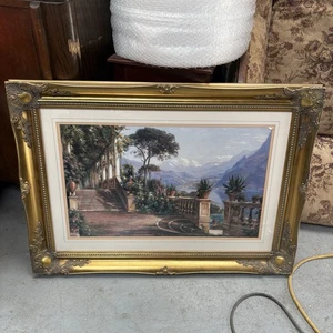 Gold Gilt Frame Painting Print Lodge On Lake Como Italy - Picture 1 of 8