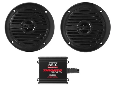 (2) Rockville MS40B Black 4" 200 Watt Speakers+MTX Amplifier For ATV/UTV/Cart - Image 1 of 4