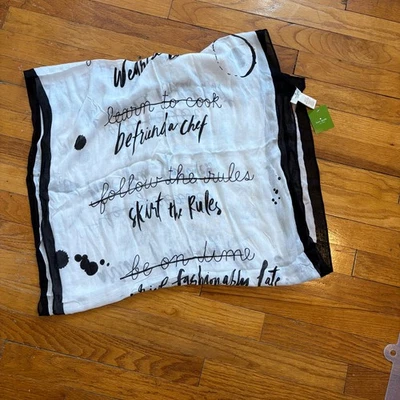 NUEVO KATE SPADE Nuevas Resoluciones Oblongo Negro Claro Crema Gráfico Bufanda Foto 1 de 4