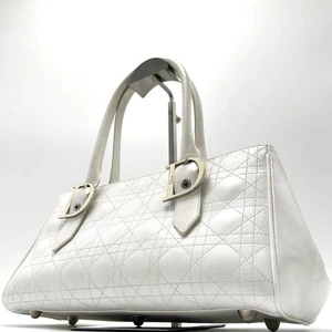 Christian Dior Women's Tote Bag Handbag Cannage Leather White Free Shipping - Picture 1 of 10