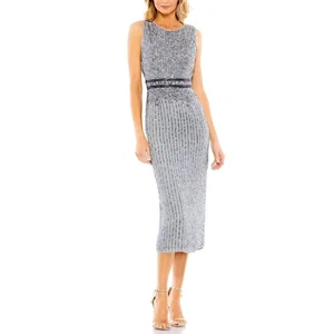 Vestido midi con funda de lentejuelas sin mangas Mac Duggal 10509 joyas longitud té talla 8 - Imagen 1 de 12