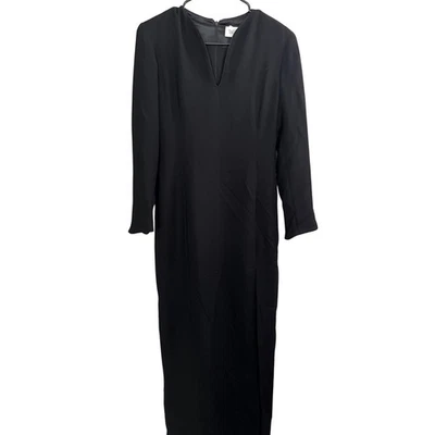 Maxi Vestido Vaina De Colección Worth 2 Negro Cuello en V Manga Larga Gótico Mínimo EE. UU. Modesto Foto 1 de 4