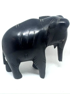 Estatuilla escultura vintage de madera de ébano elefante negro tallada a mano - Imagen 1 de 10