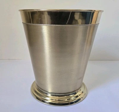 Vintage Mid Century Hollywood Glam Gold Color Round Wastebasket Trash Can 12" H - Image 1 of 4