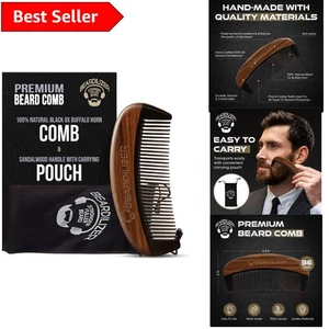 Compact Professional Beard Comb - Black Horn & Sandalwood for On-the-Go Grooming - Picture 1 of 7