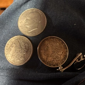 Three vintage silver dollars 1972 1890 and 1879 Keychain - Picture 1 of 2