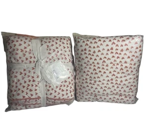 Serena And Lilly Nantucket Red Heart Quilt Euro Sham Set of 2 Pink Piping New - Picture 1 of 16