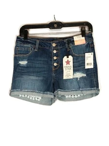 Imperial Star Distressed Denim Stretch Girls Shortie High Rise Shorts Size 14 - Picture 1 of 4