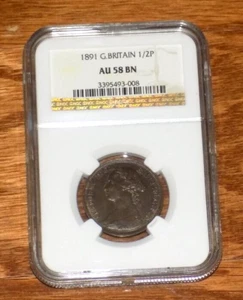 1891 Great Britain England Half Penny NGC AU58 BN 1/2P British Graded Coin - Picture 1 of 4