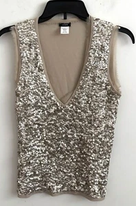 J.crew Sequin Sleeveless V-Neck Tank Top S Nude Beige Sparkle Party Glam Shirt - Picture 1 of 4