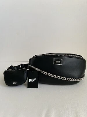 DKNY BLACK BELT BAG BAG/ CROSSBODY 2 OPTION WEARING W/ SILVER CHAIN, Retail $168 - Image 1 of 4