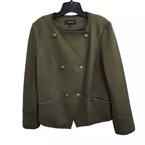Talbots Olive Green Collarless Cross Button Textured Military Blazer Jacket 12 - Picture 1 of 8